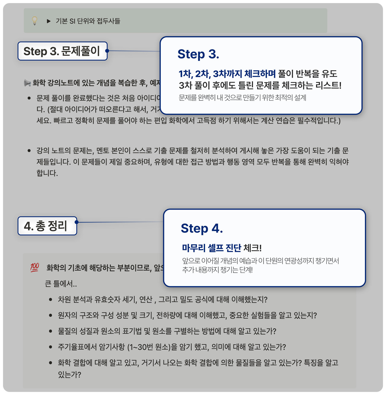 주차별 체크리스트 스텝 1-4 설명 이미지