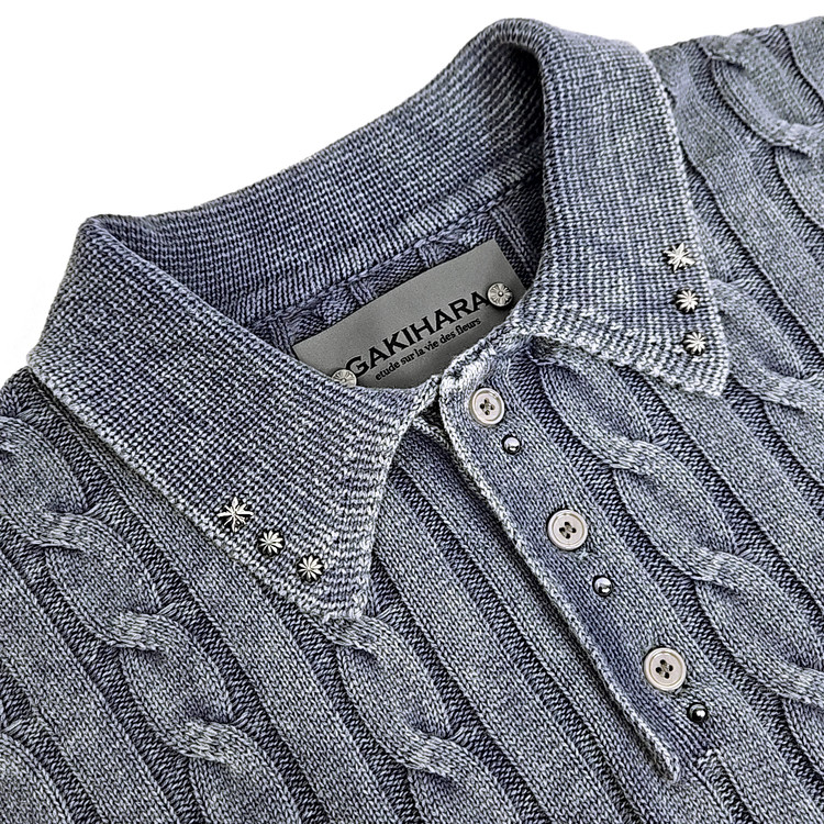 【SCENERITY】Net Collar Knit Kyoska:ll western washed cable collar knit (serenity blue