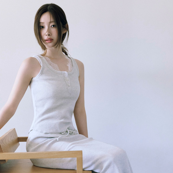 【MONOHA】Waffle-Knit Jersey Long Skirt Melange Gray Waffle-knit jersey sleeveless (melange gray) : MONOHA