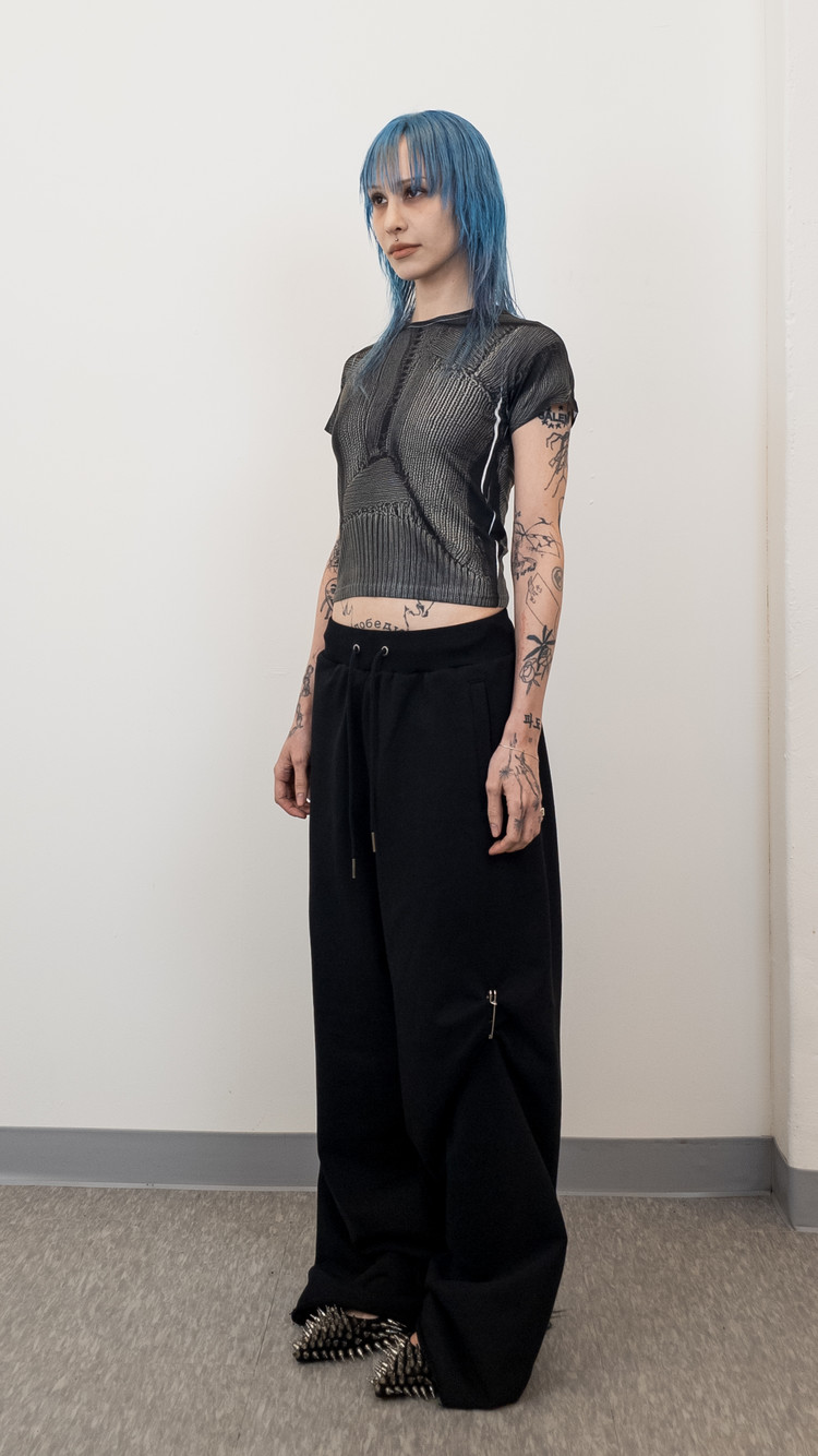 Tシャツ・カットソー [DOGMA EHKS] TROMPE L'OEIL RUGGED CROP SHORT SLEEVE TROMPE L'OEIL KNIT GRAPHIC CROP SHORT SLEEVE KHAKI BLACK