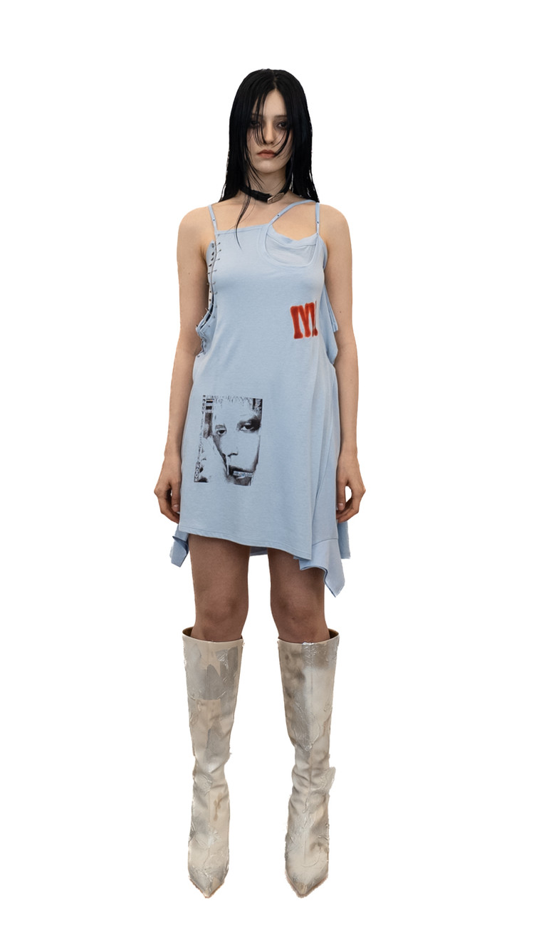 ワンピース [DOGMA EHKS] RECONSTRUCTED MINI DRESS RECONSTRUCTED MINI DRESS PALE BLUE : DOGMA EHKS