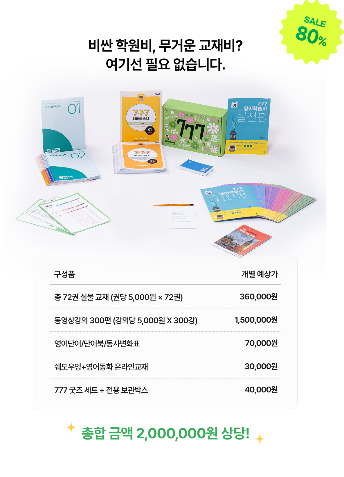 비싼 학원비, 무거운 교재비 필요없는 777 영어공부학습지