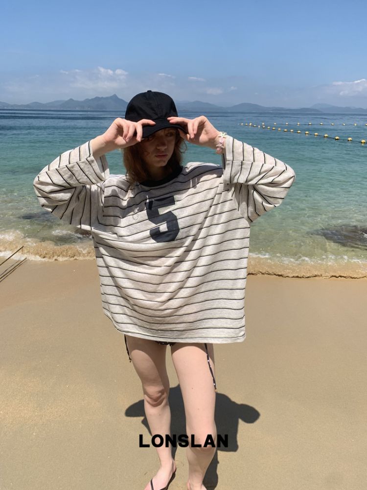 LONSLAN color matching striped sunscreen long sleeve T-shirt : 유스키트 ...