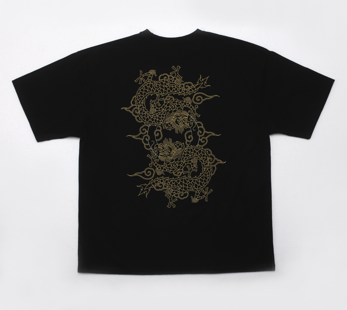 Gold lined Dragon printed T-shirts (Black)