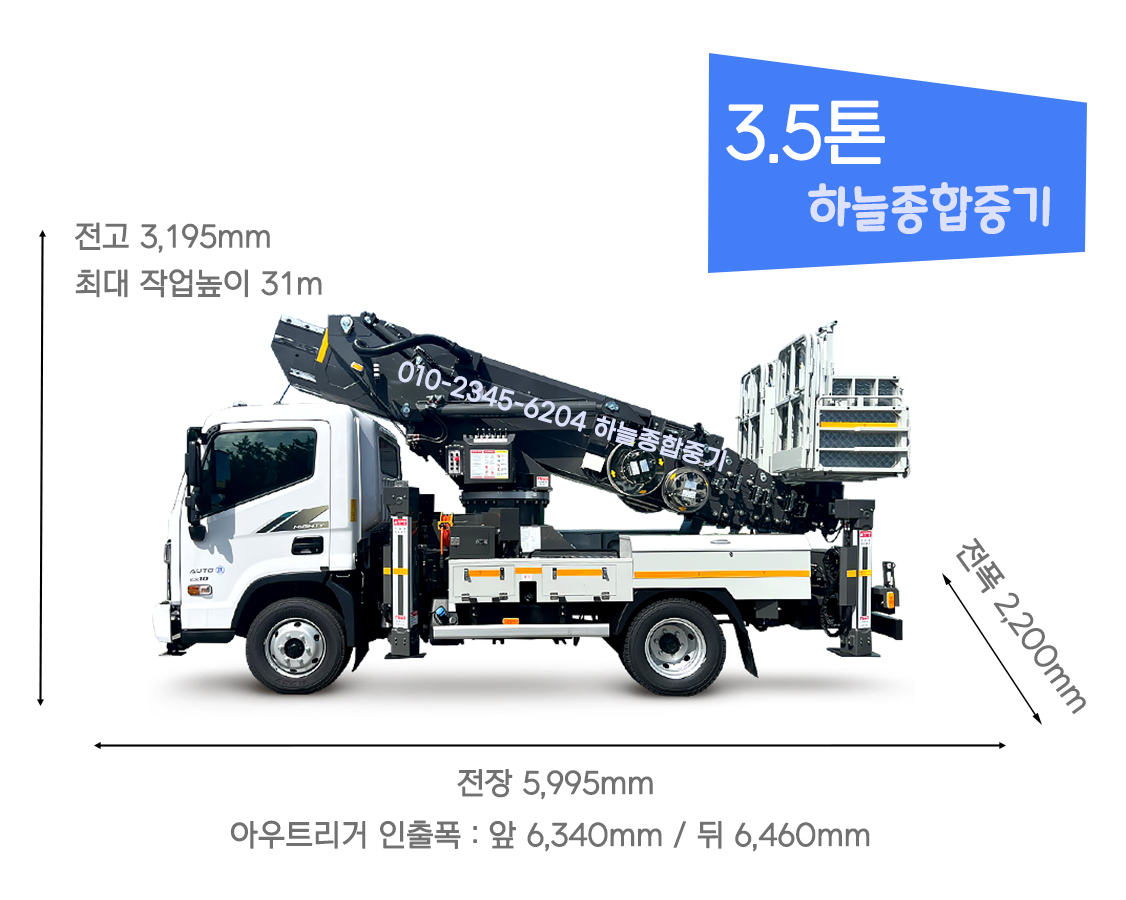 <strong>3.5톤 28m 스카이장비</strong><br/>10m-28m 작업가능합니다<br/>약간의  거리작업과  흔들림없는 작업에<br/>적합합니다