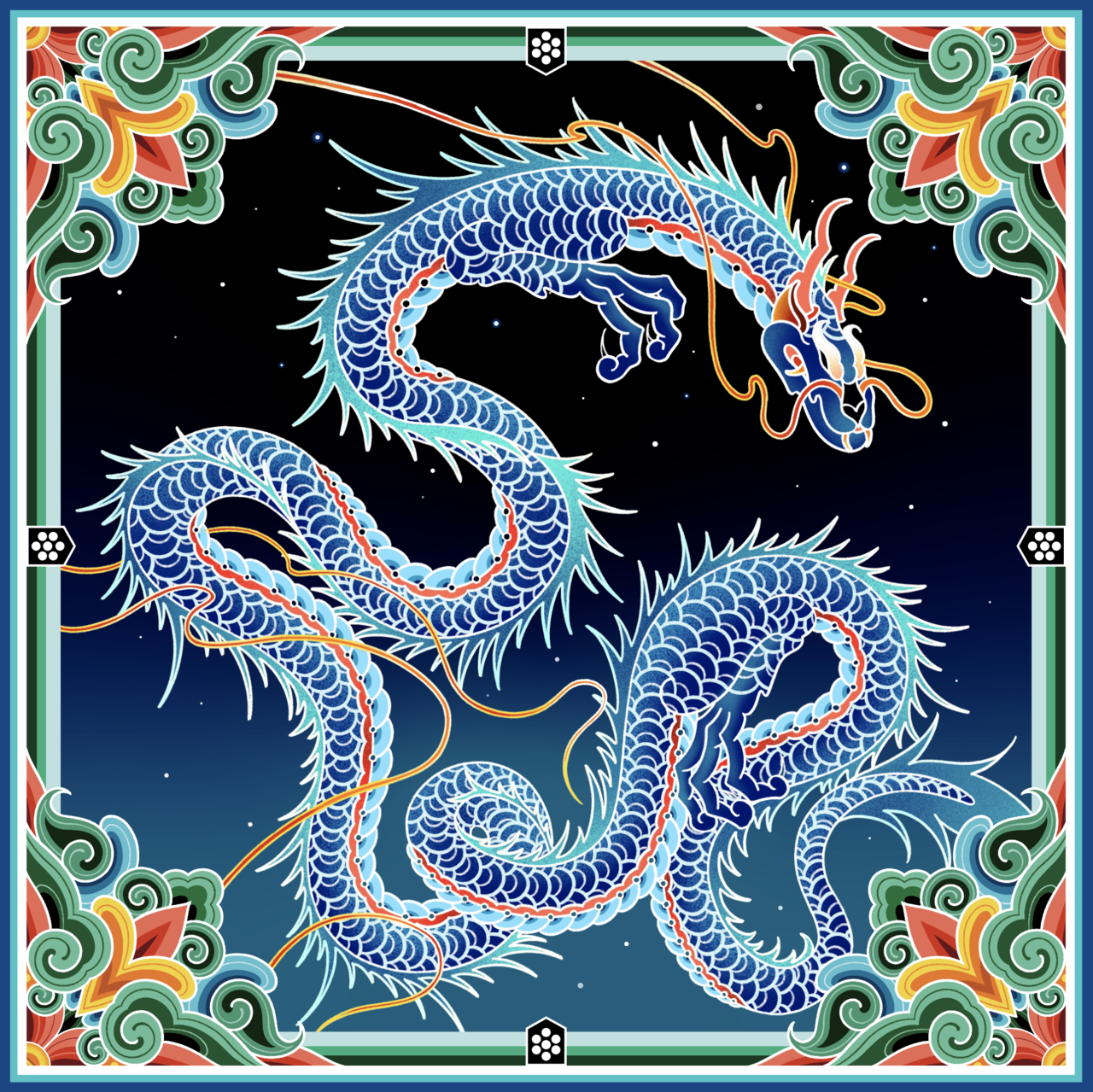 Year of Blue Dragon Silk Bandana (blue)