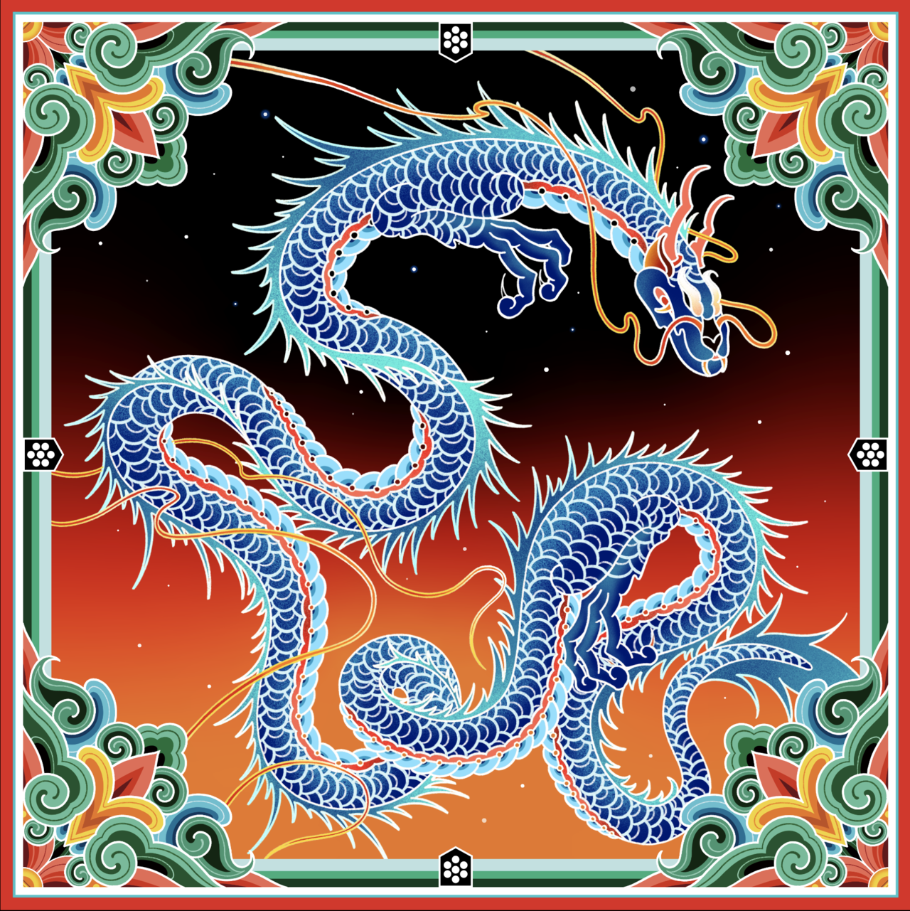 Year of Blue Dragon Silk Bandana (red)