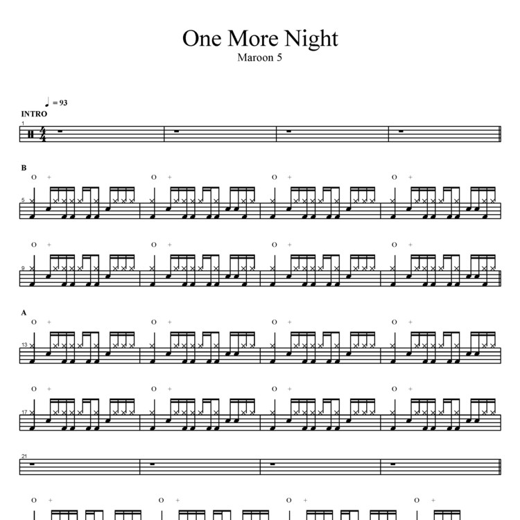 Maroon One More Night Drum Sheet Music (PDF Download