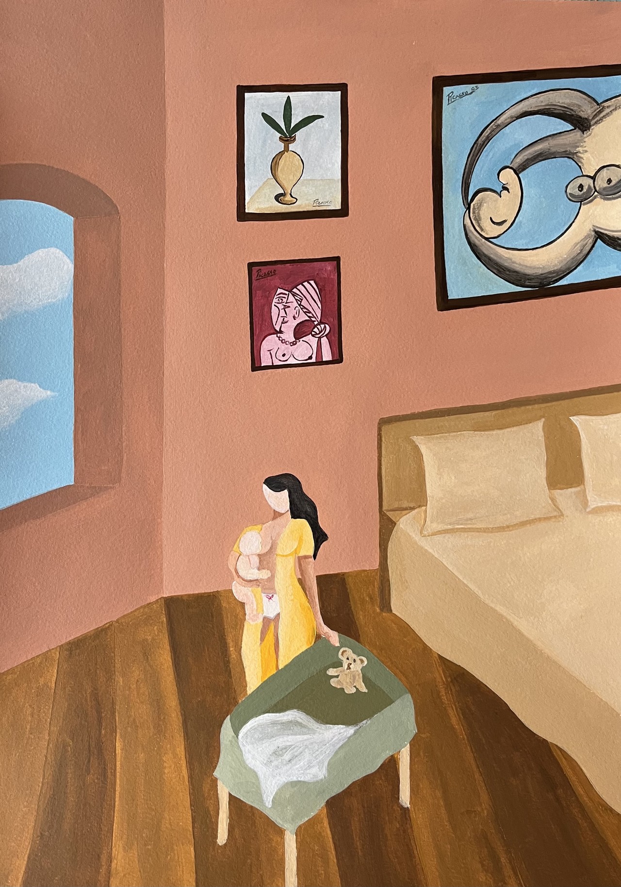 마르타 레이바 작가 Françoise with Paloma, Acrylic on Paper 200gr, 30x40cm, 2025