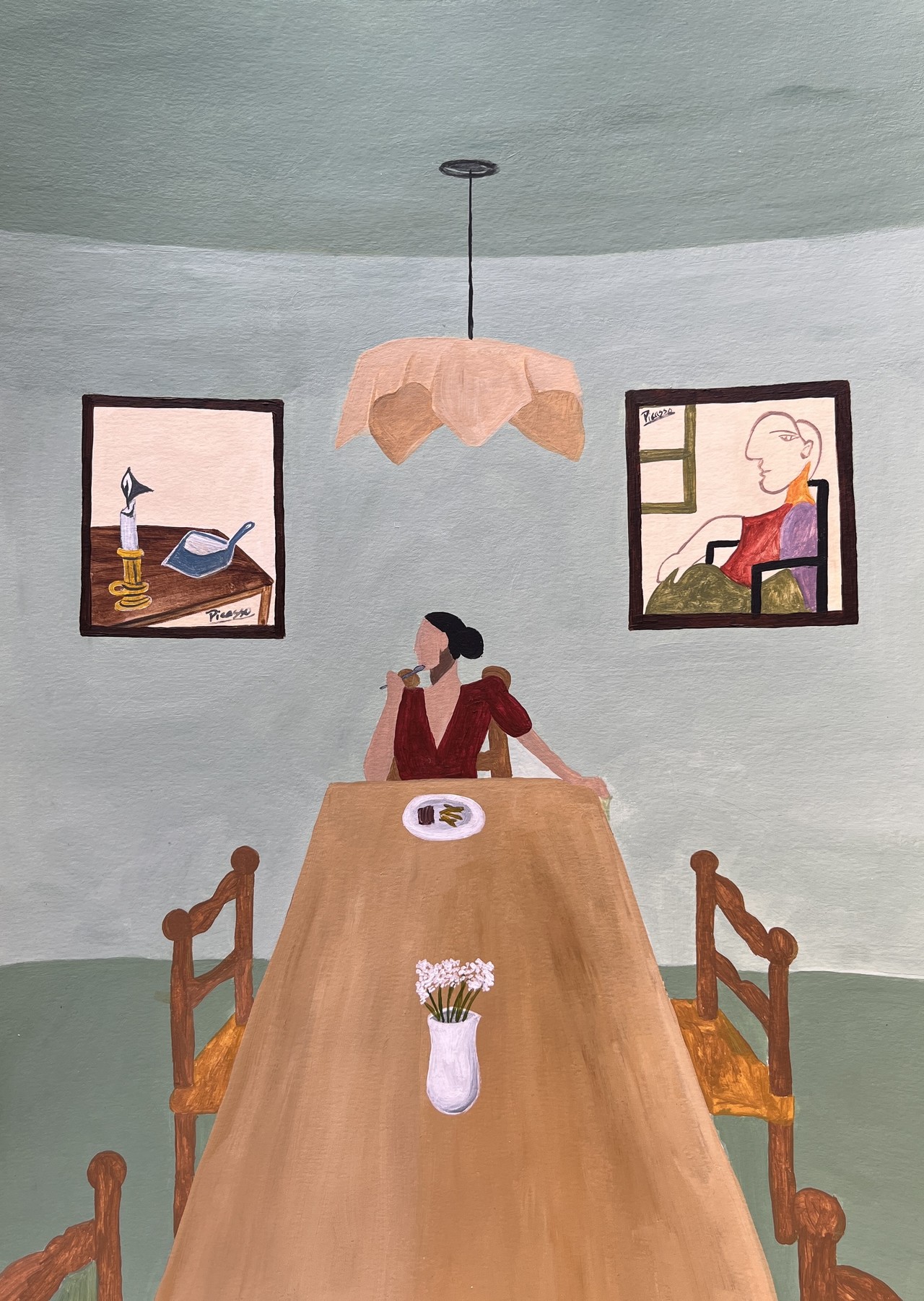 마르타 레이바 작가 Fernande eating lunch, Acrylic on Paper 200gr, 30x40cm, 2025
