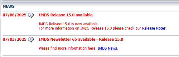 IMDS update: Newsletter 65 & Release 15 rollout : MDSKorea