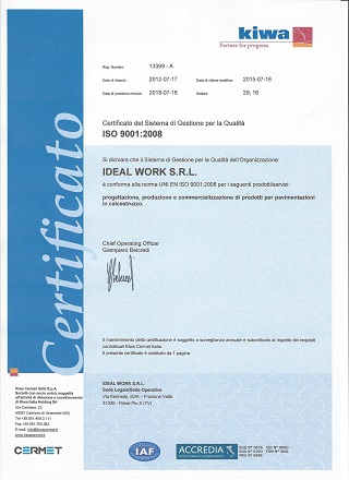 IDEAL WORK ISO9001 인증서