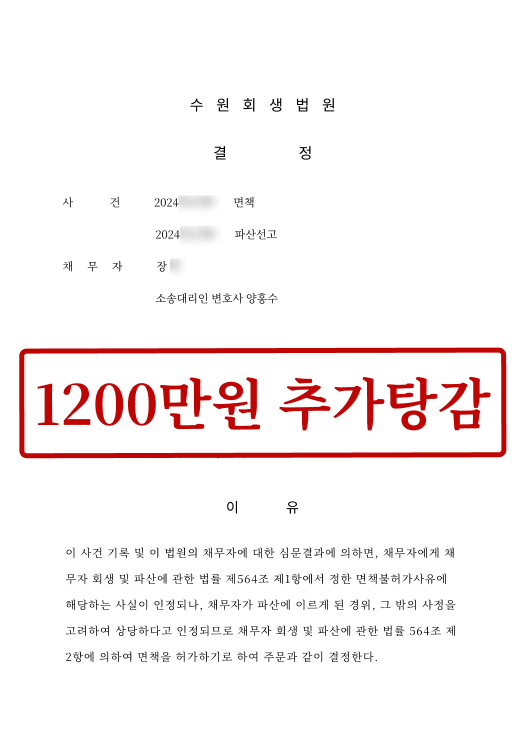 1200만원 추가 탕감 사례
