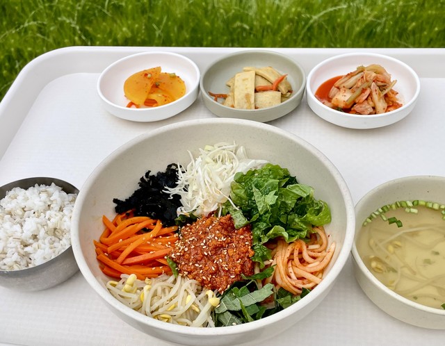 학원농장에서 수확한 보리 비빔밥