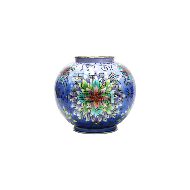 Silver Cloisonné Jar of a Hundred Blessings and Longevity (indigo, large)
