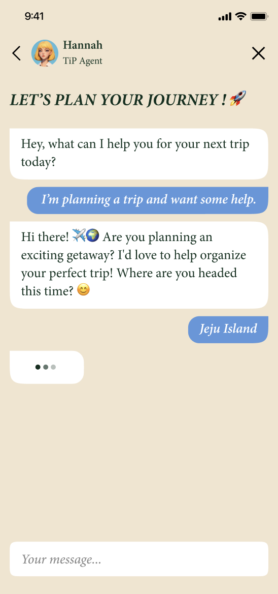 <br> <p style="text-align: center; line-height: 1;">   <span style="font-family: SUIT-Regular, sans-serif; font-size: 15px; color: rgb(225, 73, 8);"><strong>02.&nbsp;</strong></span>   <span style="font-size: 15px;"><span style="font-family: SUIT-Regular, sans-serif; color: rgb(23, 22, 21);"><strong>First Encounter</strong></span></span> </p> <p style="text-align: center; line-height: 1;">   <span style="font-size: 15px;"><span style="font-family: SUIT-Regular, sans-serif; color: rgb(23, 22, 21);">Open the app to meet Jenny,<br>your AI travel agent.</span></span> </p> <p style="text-align: center; line-height: 1;">   <span style="font-size: 15px;"><span style="font-family: SUIT-Regular, sans-serif; color: rgb(23, 22, 21);"><strong>Enter your preferences, dates,<br>and group size →<br>Get your custom draft</strong></span></span> </p>