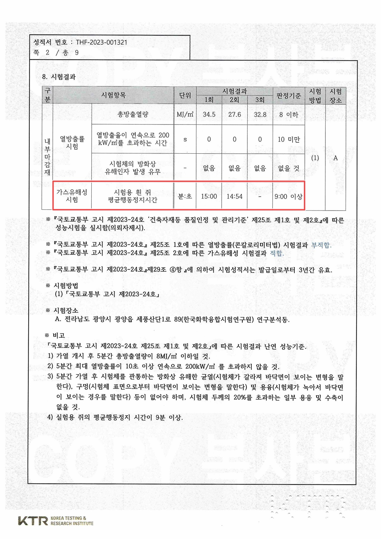 가스유해성 시험