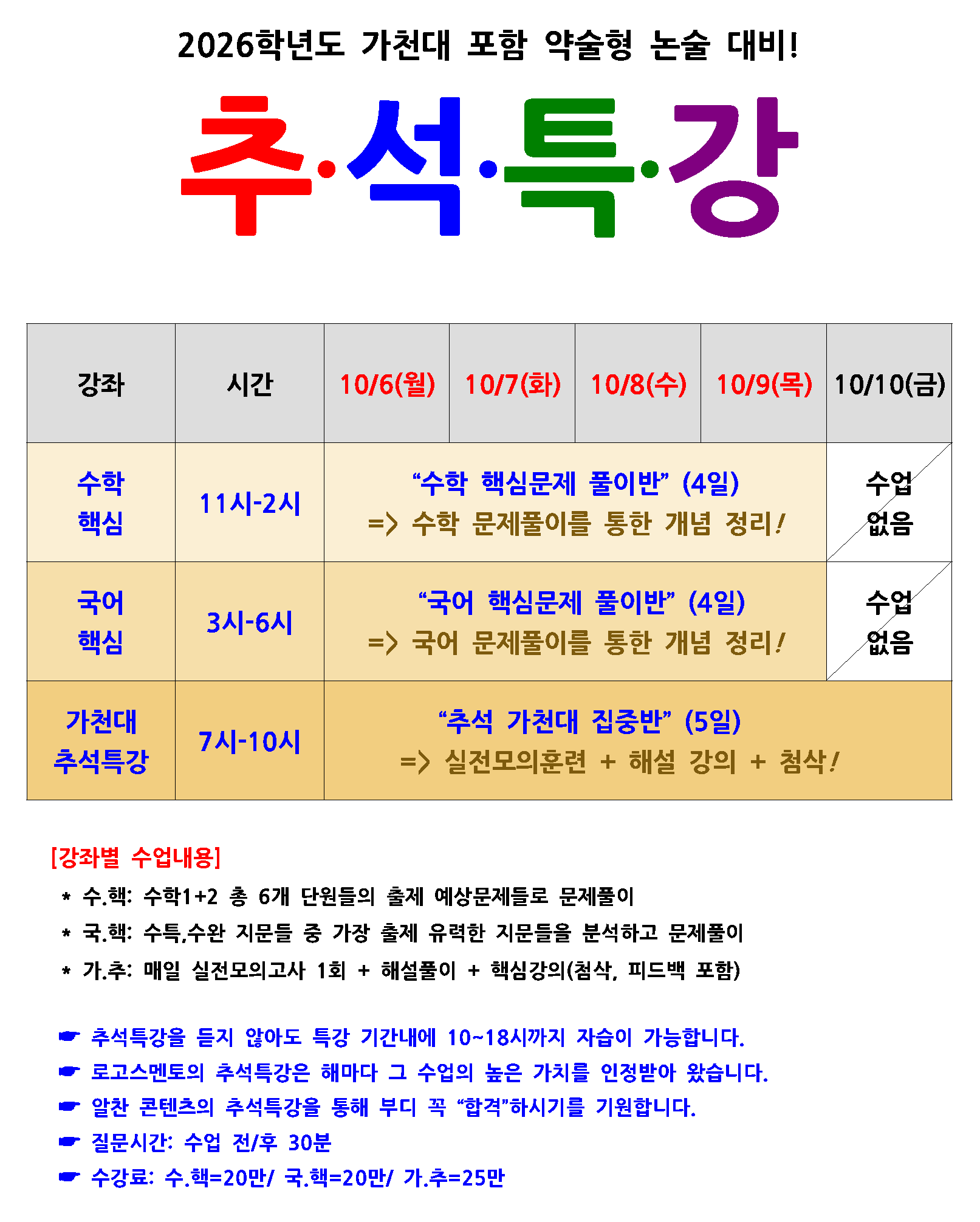 2026 약술형 논술 대비 로고스멘토학원 추석특강
