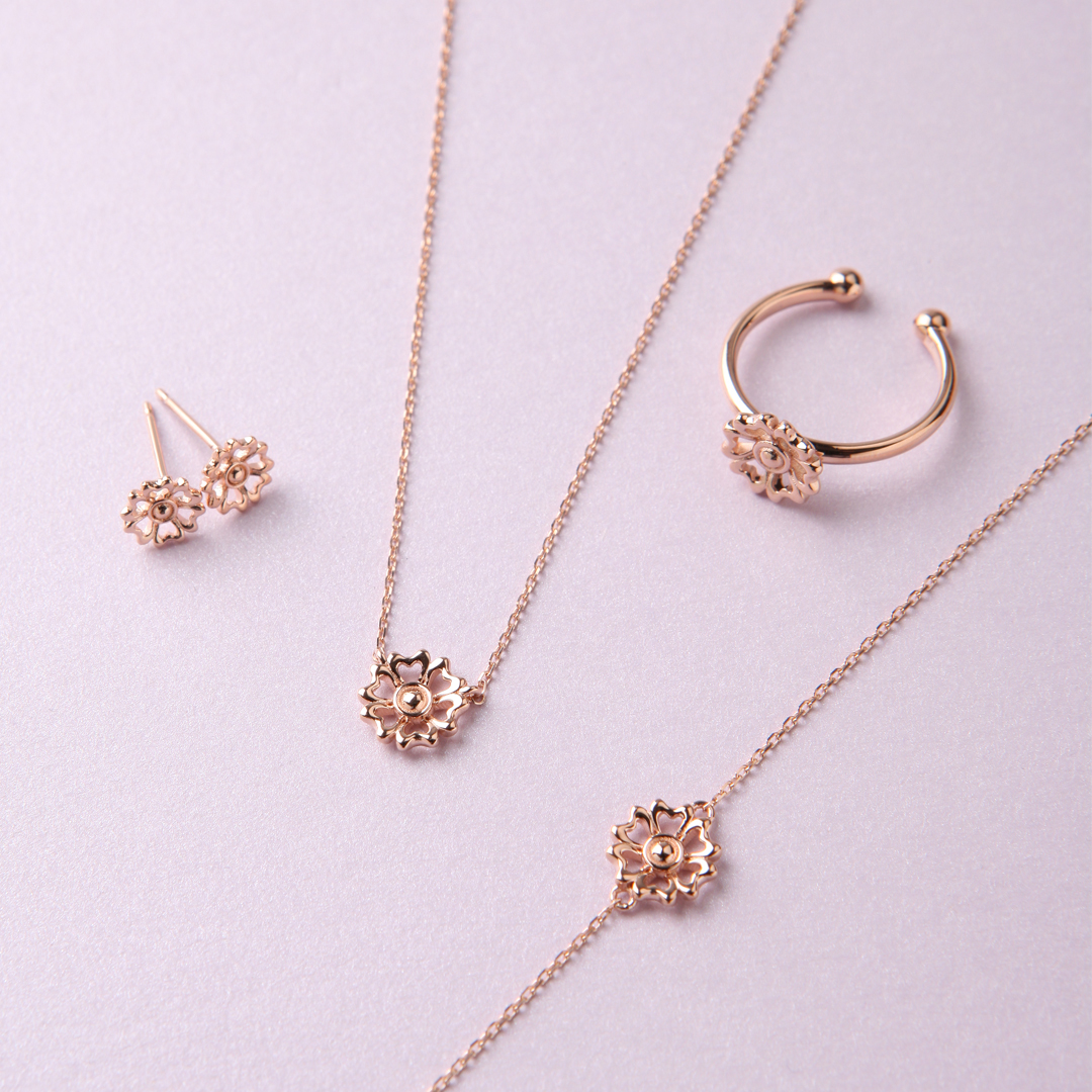 Lotus Jewelry Set ; 14K Rose Gold / 925 Silver
