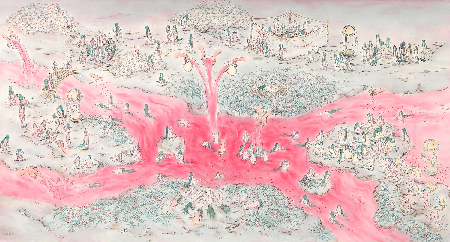 NOCHAPTER | Quiet Beauty, 2009, 122.5×226cm,  conté and color on Korean mulberry paper