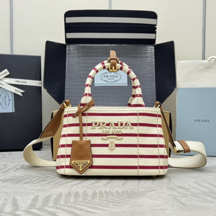프라다 스트라이프 코튼 캔버스 미니백 1BA038
