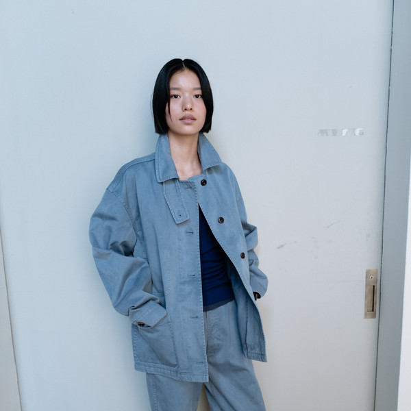 Cotton dying work jacket (khaki / blue gray) : MONOHA
