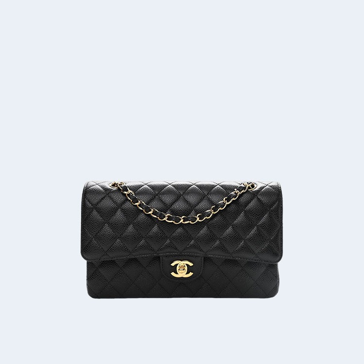 샤넬 클래식 미디움 캐비어 블랙 골드