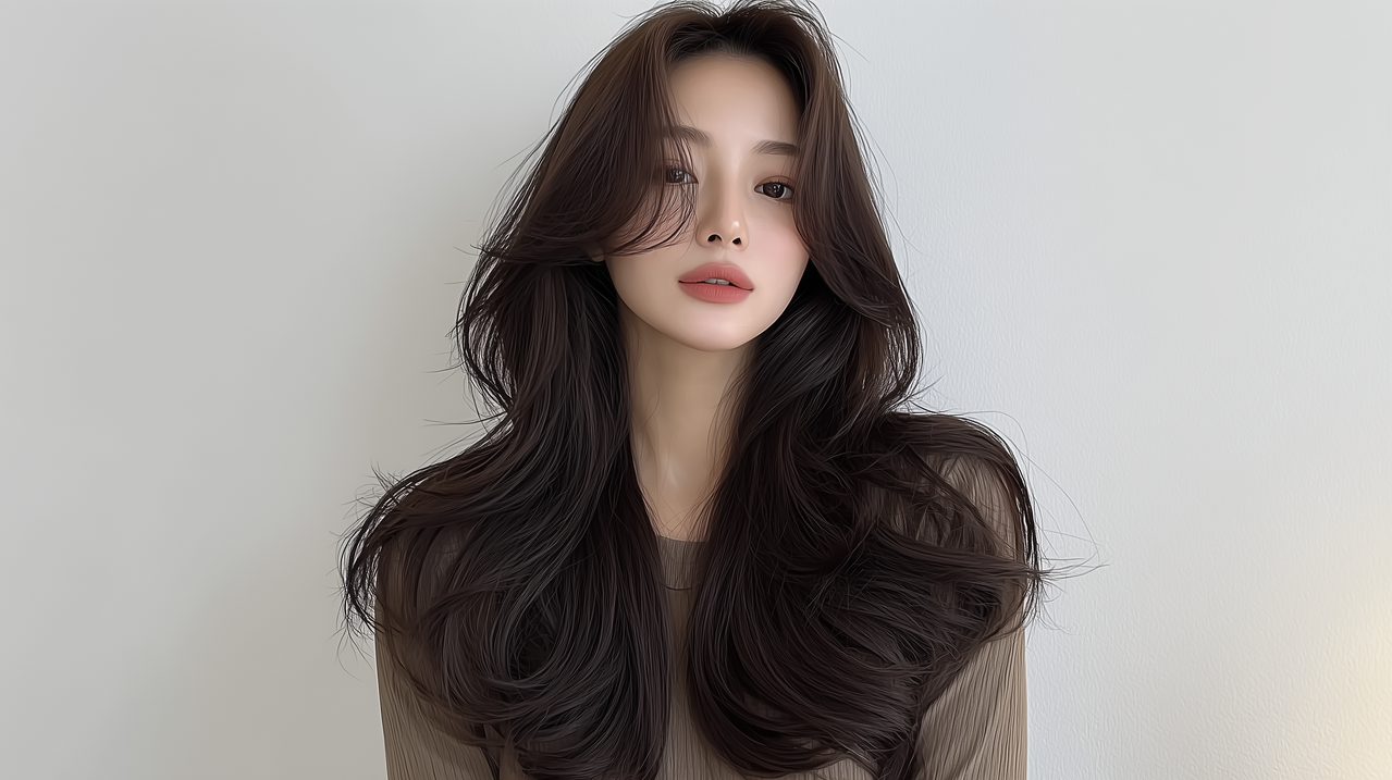 긴 머리 레이어드 C컬펌 헤어스타일