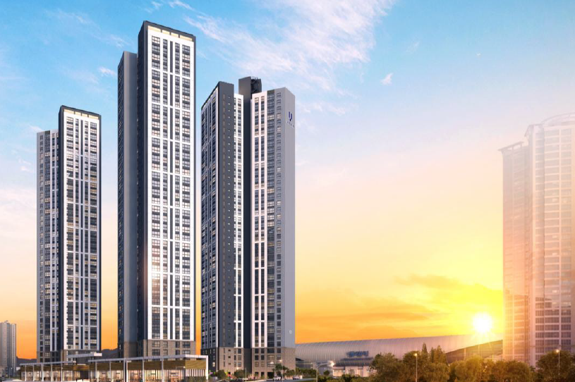 동래 반도유보라 조감도 단지 전경과 전체 배치 모습