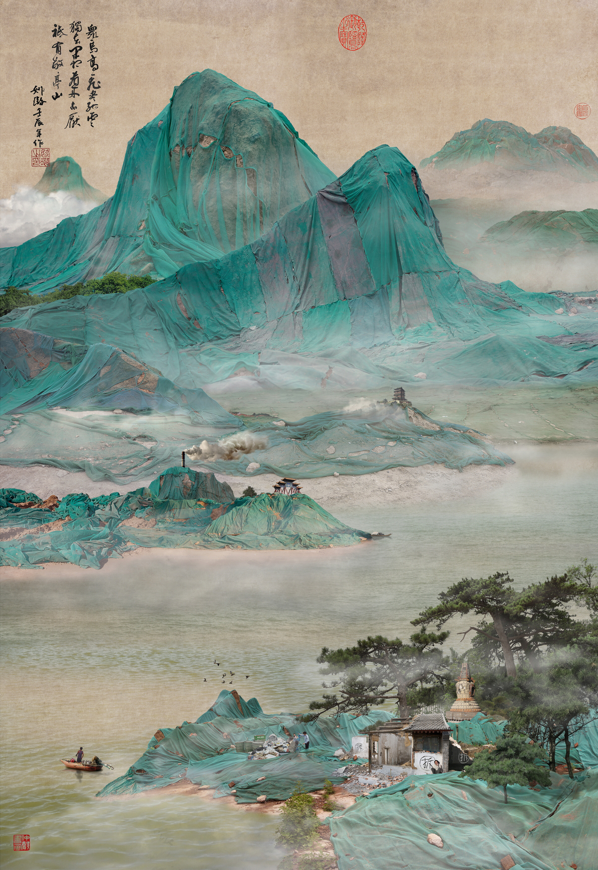 <div style="font-size:0.875em; margin-top:0.5rem;">  Wine boat on pine creek 松溪载酒图, 2012, archival pigment print, 127x90cm </div>