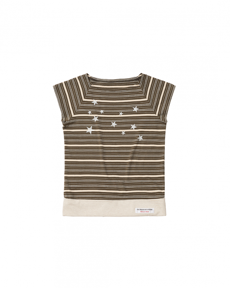 Tシャツ・カットソー THE MUSEUM VISITOR STRIPED STAR-PATTERNED T-SHIRT TF5D0224 STRIPED STAR-PATTERNED T-SHIRT (KHAKI) : THE MUSEUM VISITOR