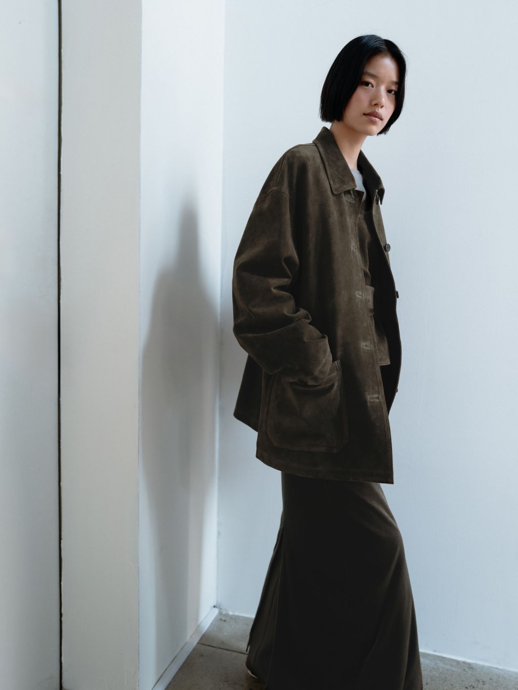 ジャケット・アウター MONOHA Coated cotton work jacket / brown Dusty suede work jacket (khaki beige / navy / brown) : MONOHA