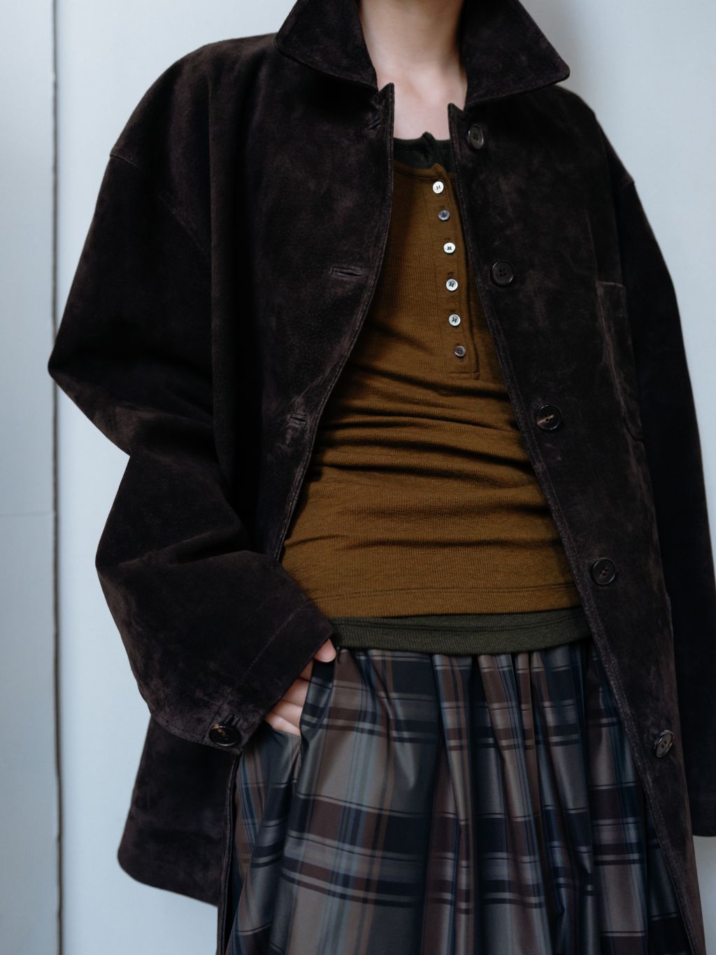 ジャケット・アウター MONOHA Coated cotton work jacket / brown collared-work-jacket-