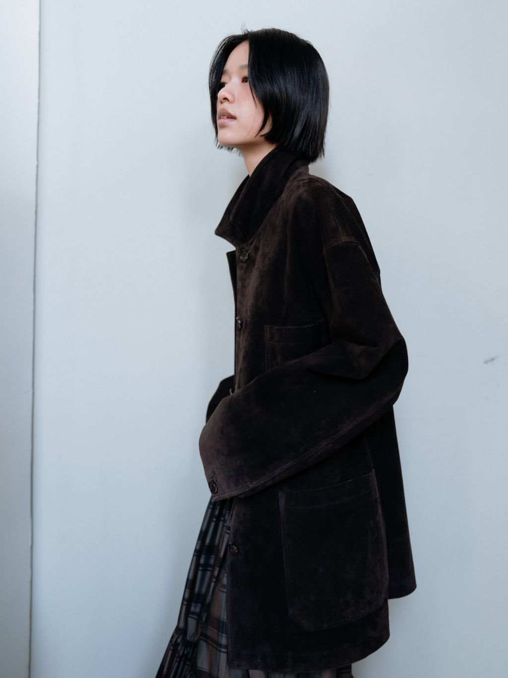 Dusty suede work jacket (khaki beige / navy / brown) : MONOHA