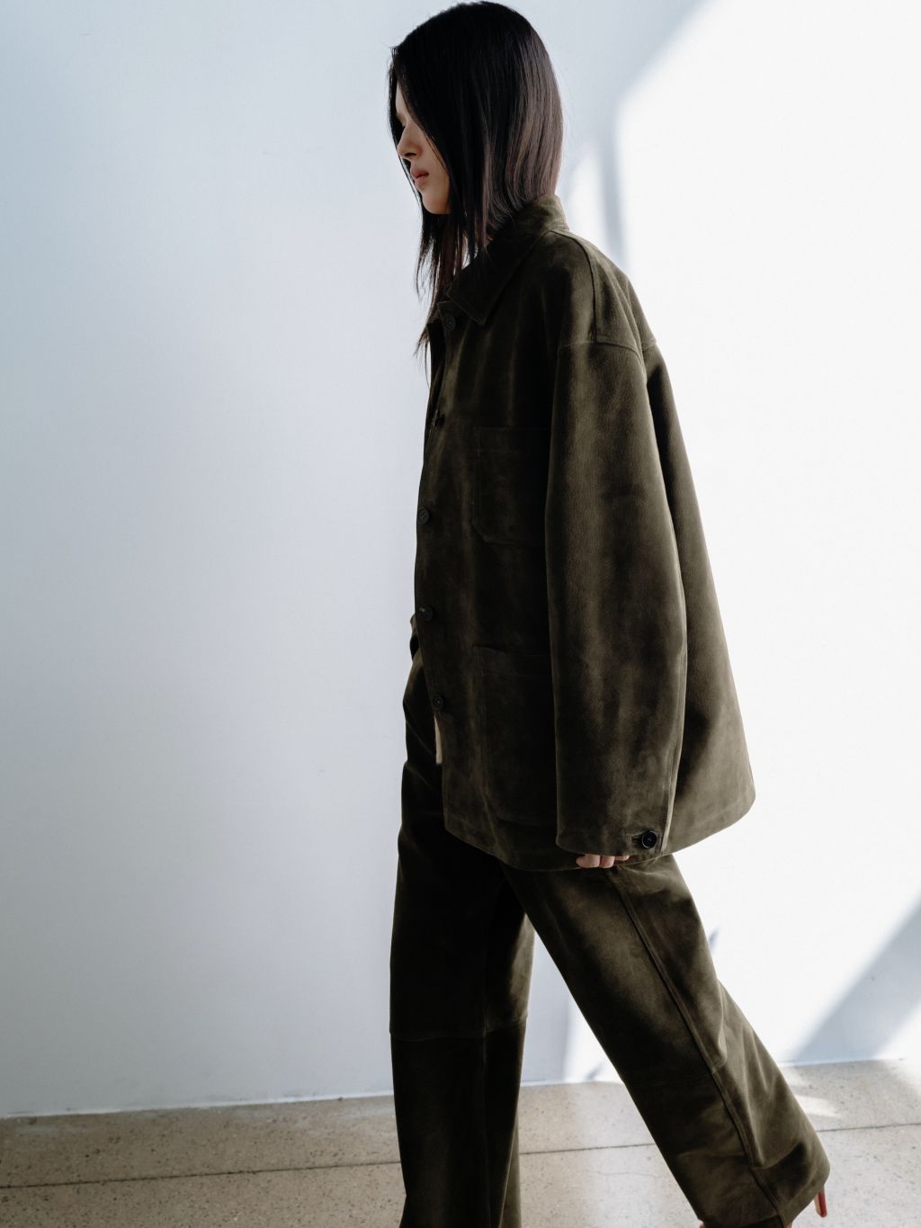 Dusty suede work jacket (khaki beige / navy / brown) : MONOHA