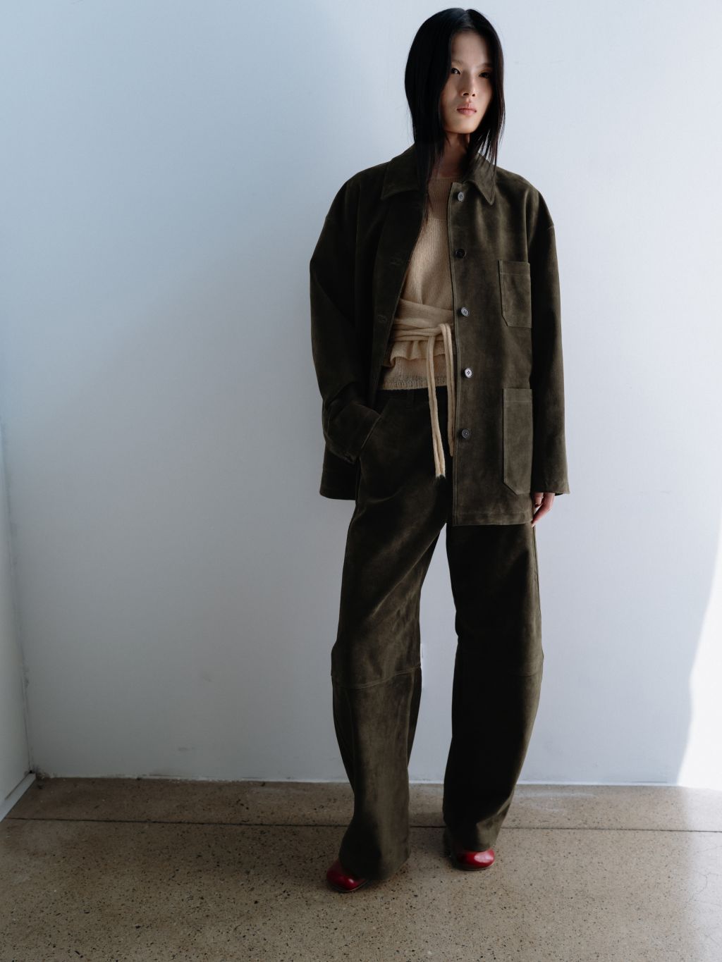 Dusty suede work jacket (khaki beige / navy / brown) : MONOHA