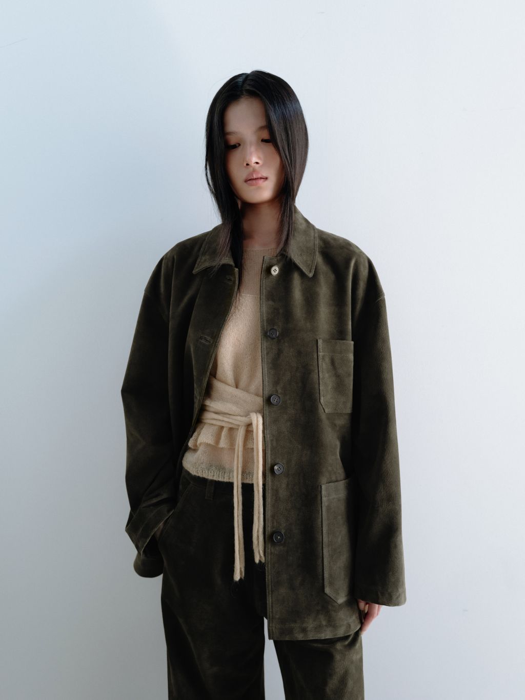 ジャケット・アウター MONOHA Coated cotton work jacket / brown Dusty suede work jacket (khaki beige / navy / brown) : MONOHA