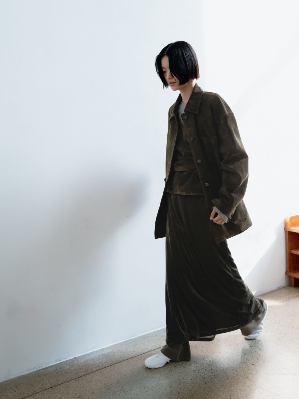 Dusty suede work jacket (khaki beige / navy / brown) : MONOHA