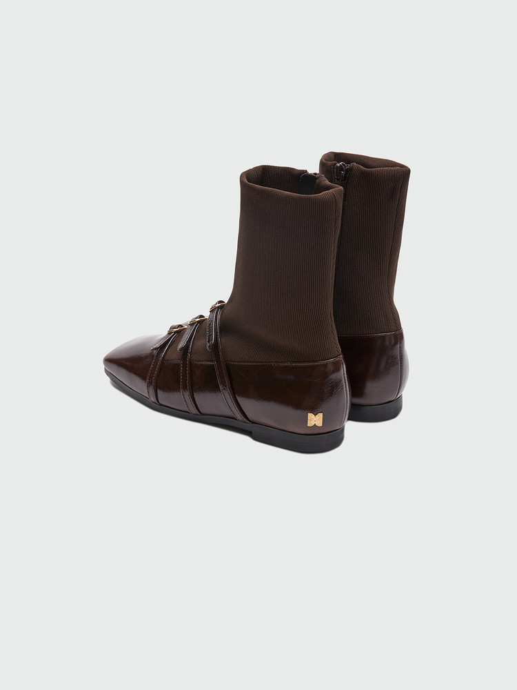 ZANIA Triple Buckle Square Toe Flat Boots - Black : EENK