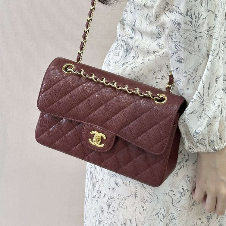 샤넬 클래식 캐비어 버건디 골드