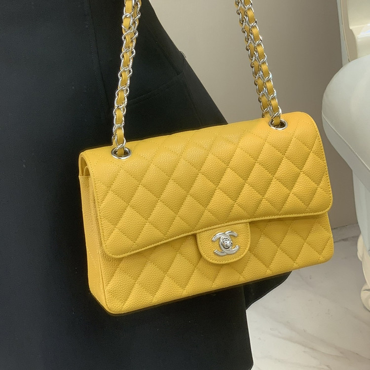 샤넬 클래식 캐비어 옐로우 실버