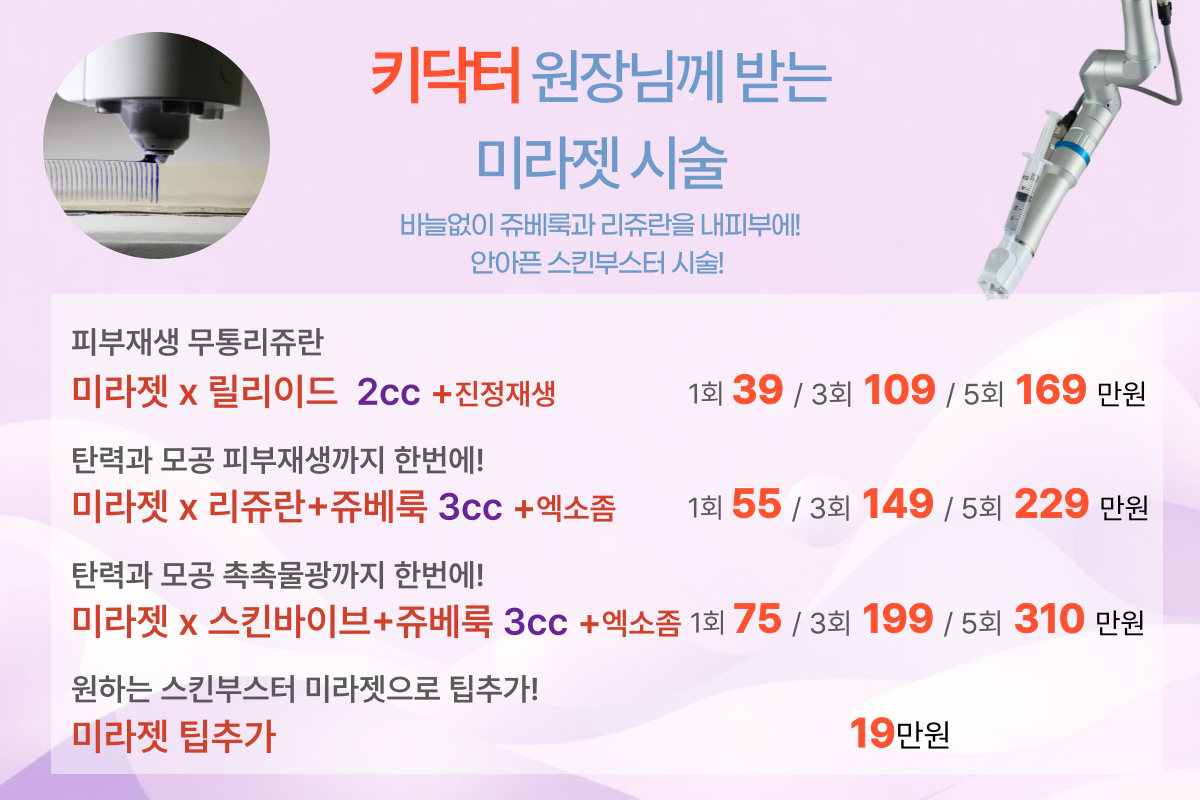공식인증병원, 키닥터 직접시술 원주 원더스의원의 미라젯 리쥬란 쥬베룩