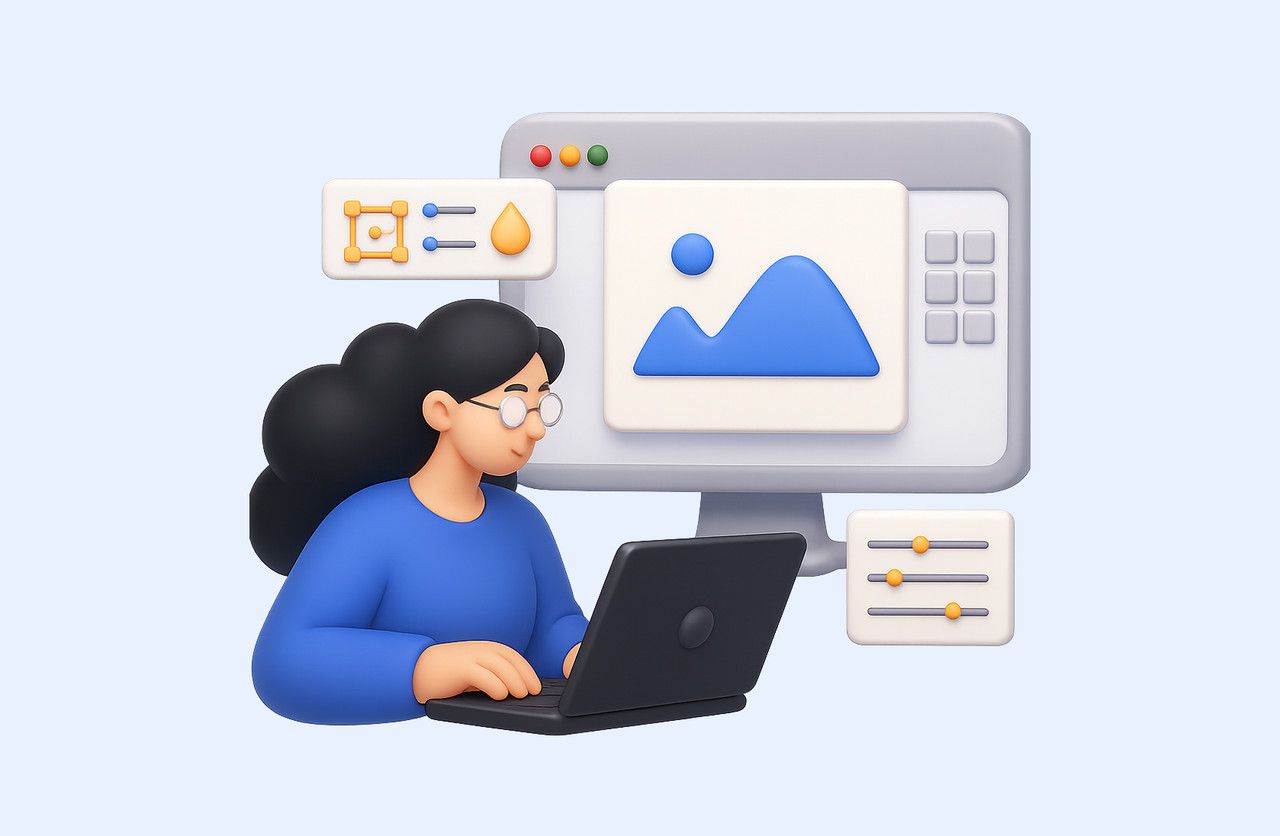 웹사이트를 디자인하는 여자