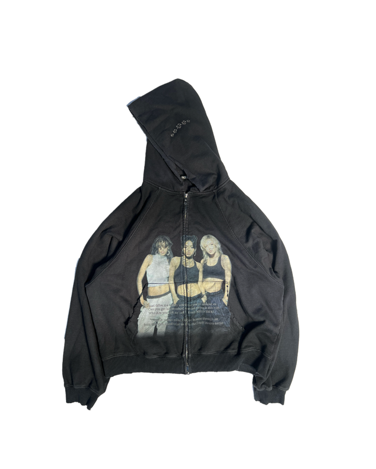 DOLLY DIRTY ZIP UP HOODIE - VINTAGE BLACK : PACOSPLY