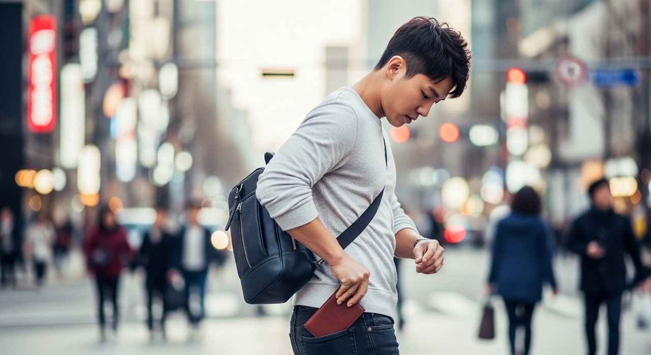 한쪽으로 가방 매거나 뒷주머니 지갑 넣는 습관