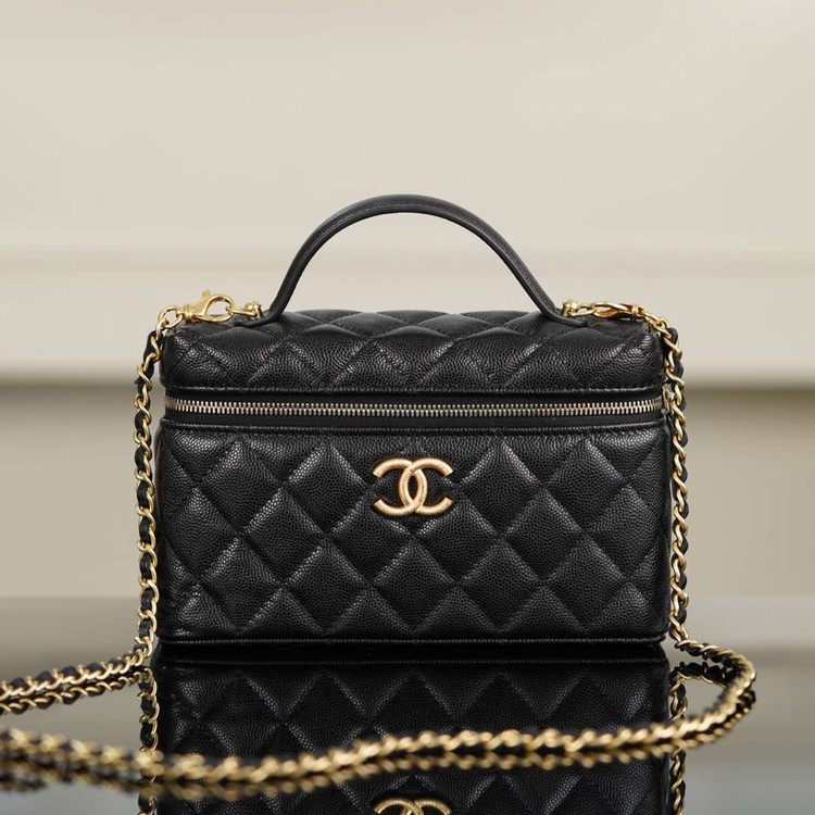 샤넬 탑핸들 캐비어 블랙 빈티지 골드 베니티백