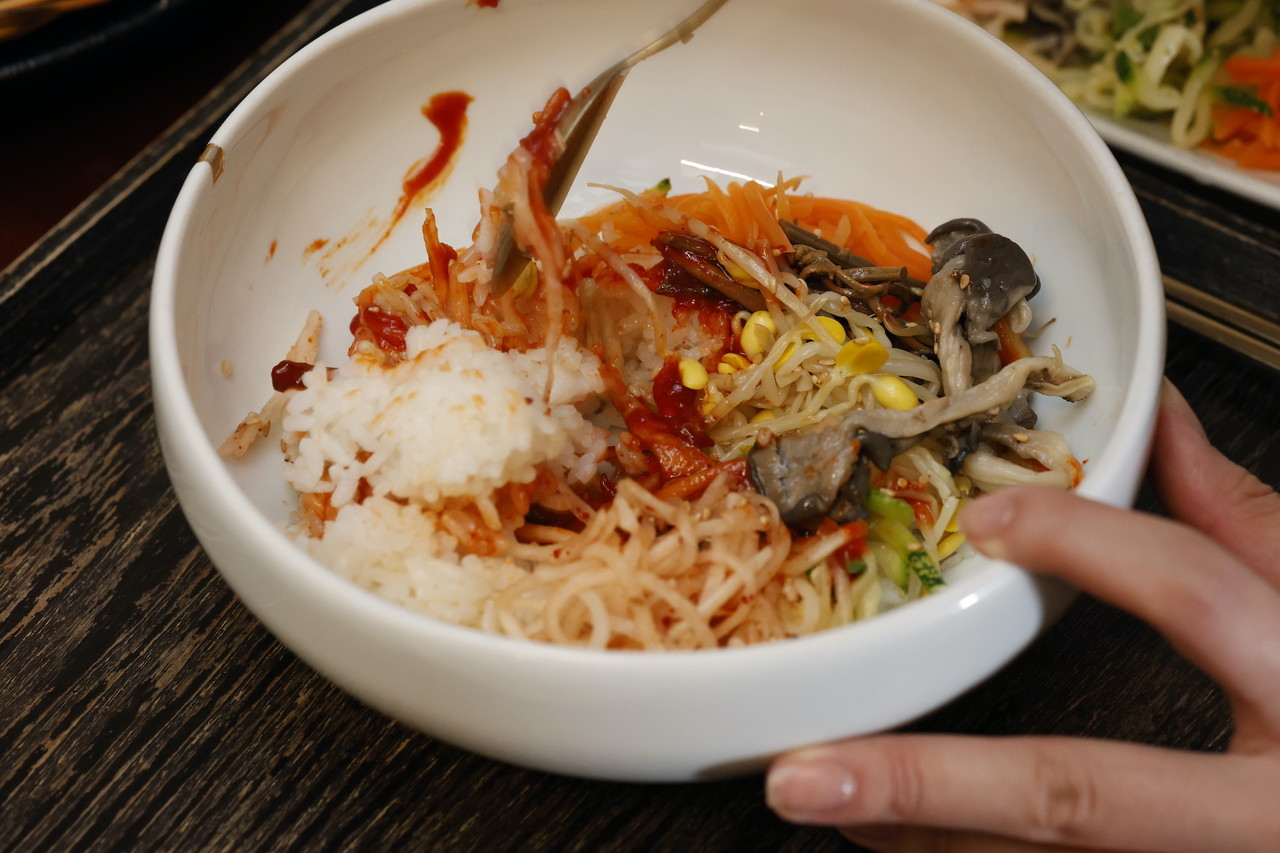 Korean bibimbap with rice, namul, and gochujang in Insadong
