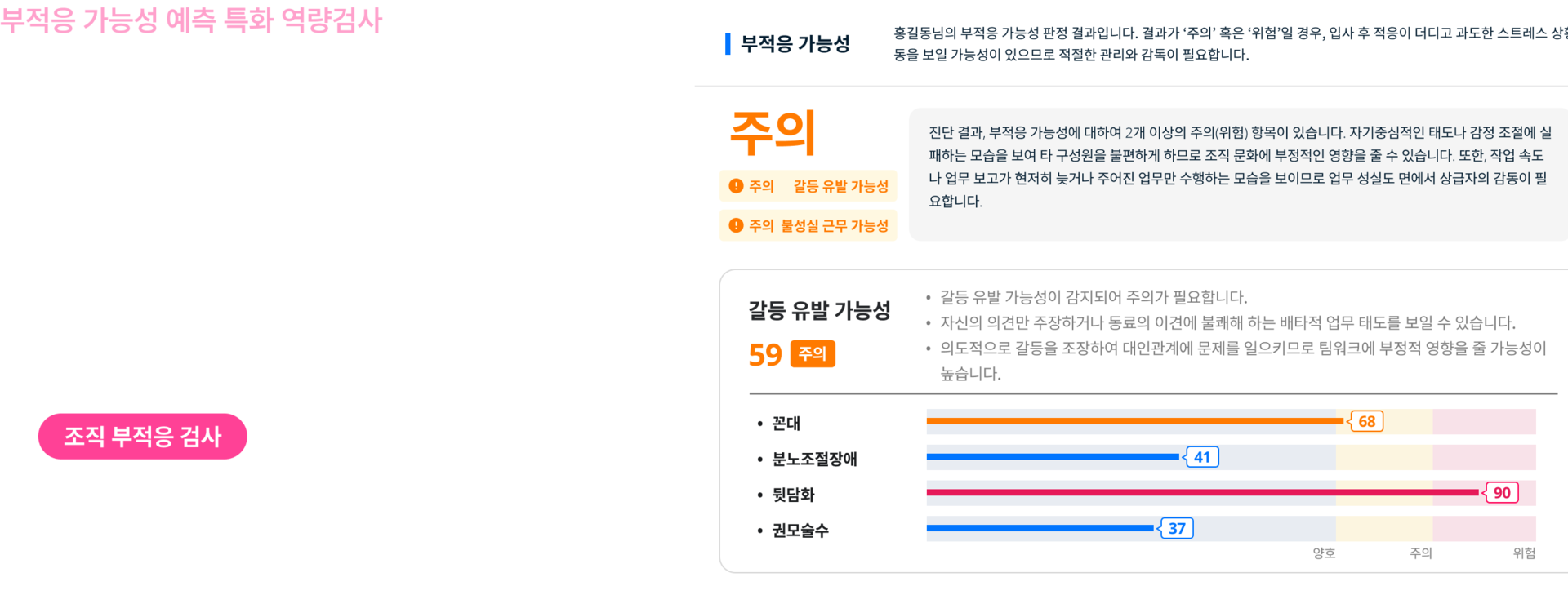 몬스터 역량검사 결과화면