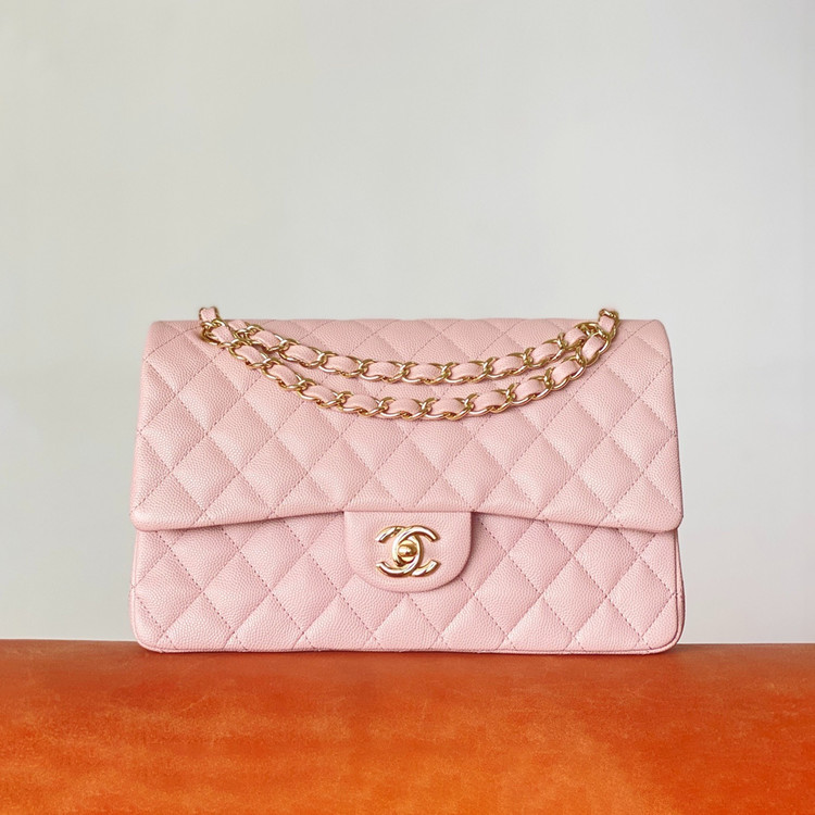샤넬 클래식 미디움 캐비어 핑크 골드