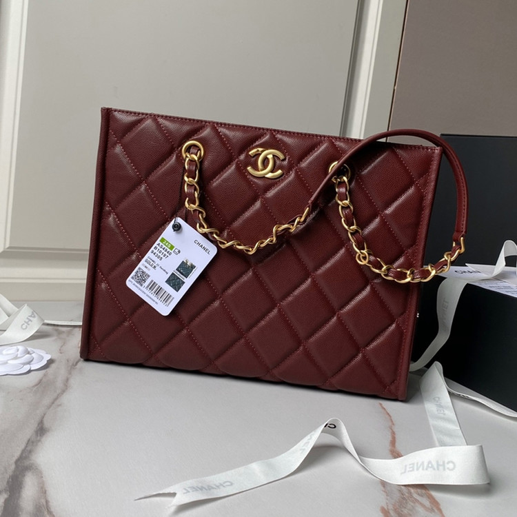 샤넬 그레인드 카프스킨 골드 메탈 다크 버건디